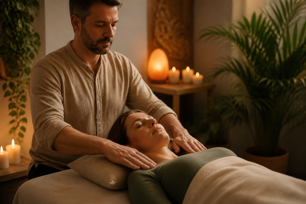 Séance de magnétisme émotionnel avec un magnétiseur énergéticien dans un environnement zen et apaisant