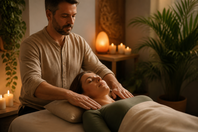 Séance de magnétisme émotionnel avec un magnétiseur énergéticien dans un environnement zen et apaisant